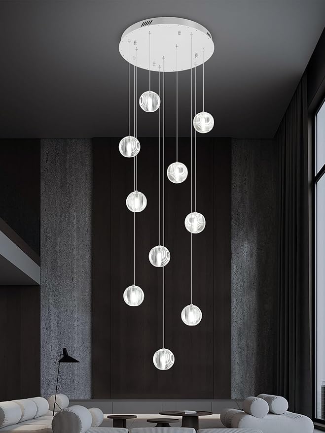 Modern Staircase Chandelier Crystal Pendant Light Raindrop Chandeliers Crystal Ball High Ceiling Light for Living Room Stair Entryway Hallway Foyer