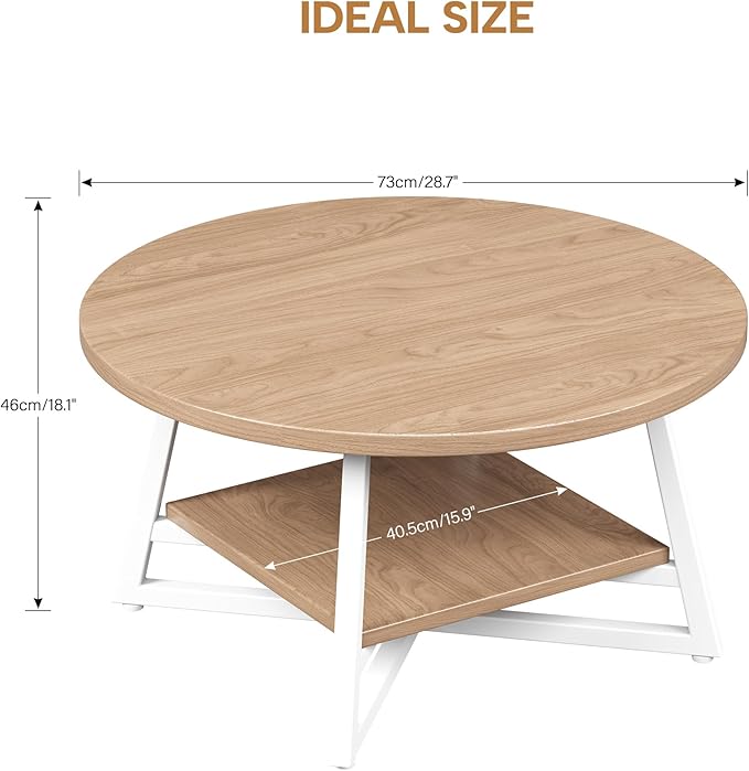 Coffee Table for Living Room, Round Coffee Table, Small Circle Coffee Table with Storage, Modern Wood Round Center Table for Home Office, Small Space, Easy Assembly, Light Coffee