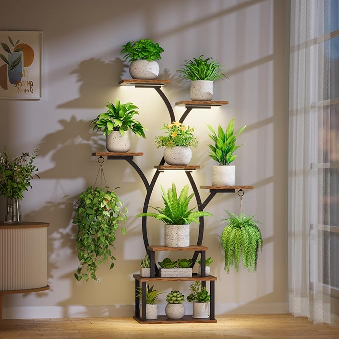 Plant Stand Indoor with Grow Light, 8 Tiered Plant Shelf Indoor for Multiple Plant, Metal Corner Plant Stand Plant Holder Flower Stand Display Rack for Patio, Garden, Balcony, Living Room