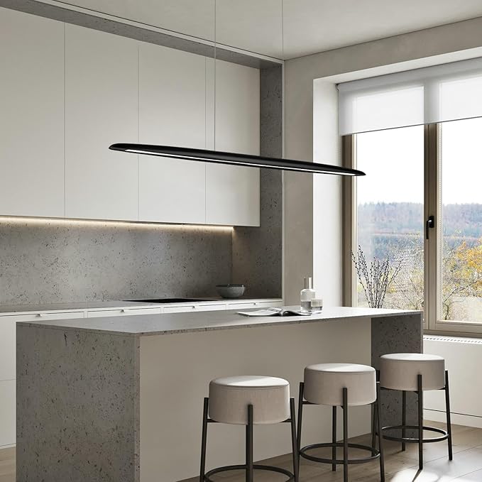 71" Wood Linear Pendant Light Black Linear Pendant Dinning Room Hanging Lights LED Dimmable Chandeliers 50w for Dining Room Pool Table Lights Kitchen Island Light Black