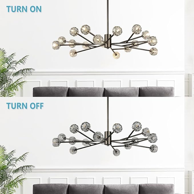 Black Sputnik Chandeliers 47.2", Crystal Sputnik 18 Lights Chandelier for Dining Room, Large Modern Ceiling Chandelier for Living Room Foyer