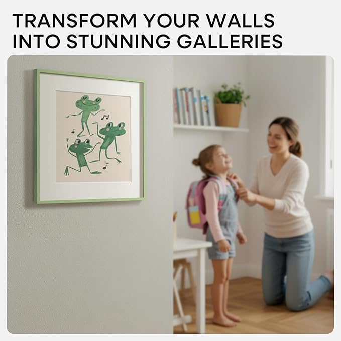 Homeforia 16x16 Picture Frame Sage Green, High End Metal 16 x 16 Square Poster Frames with Mat 12 x 12 Photo, 16x16 Frame Matted to 12x12 Art, 16by16 Hanging Frames, Tempered Glass, Wall Kit, Set of 1