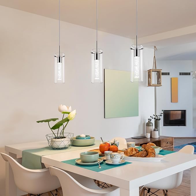 1 Pack Pendant Ceiling Light Fixture, Pendant Lights for Kitchen Island Crystal Pendant Light, 1-Light Integrated Kitchen Hanging Light Fixture Modern Island Light with Bubble Glass