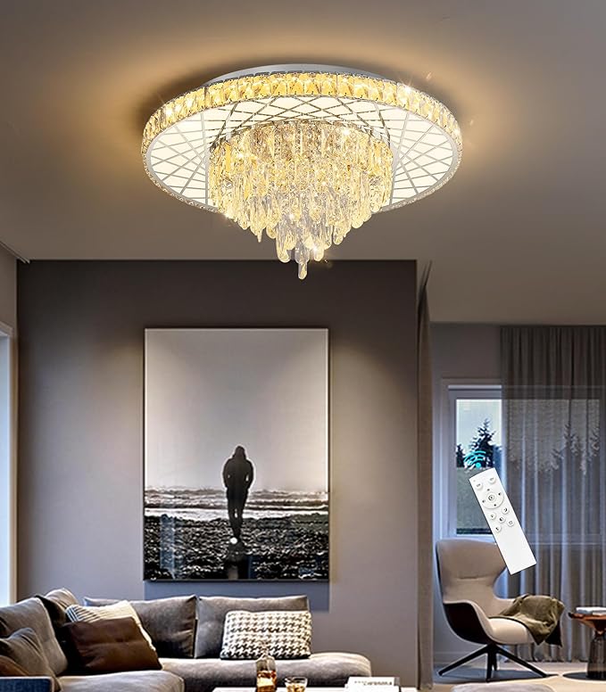 LED Chandelier for Dining Room Modern Crystal Ceiling Chandeliers Light for Bedroom Living Room Lights with 40W LEDs Dimmable Bulbs Silver Lighting Fixtures
