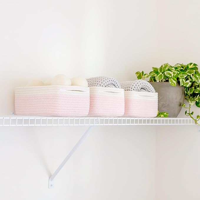 NaturalCozy 11.8"x8"x4.5” Rectangle Storage Baskets for Shelves 3 Pack | Cotton Rope Woven Small Baskets for Organizing | Small Storage Bins for Nursery, Bathroom, Closet, Shelf, Decorative, Gift
