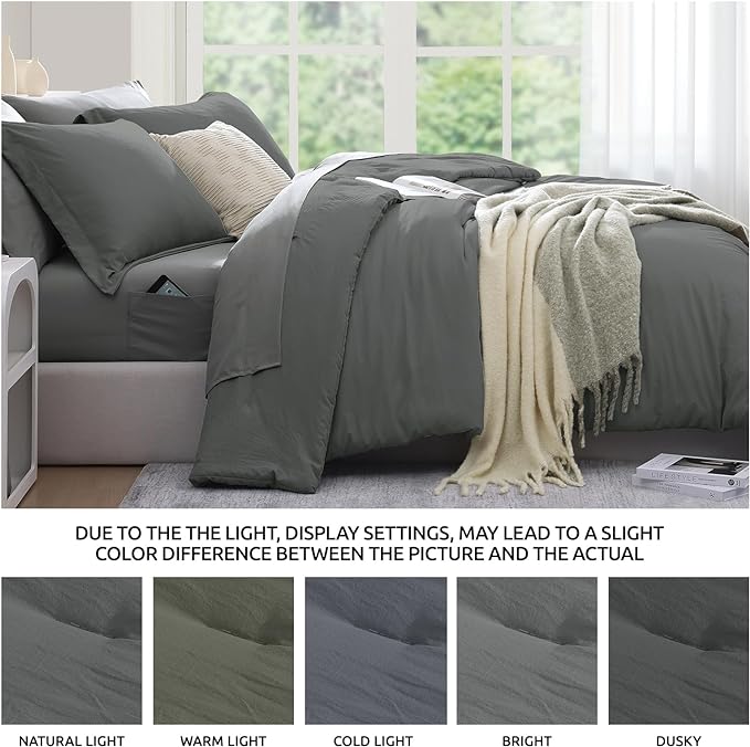 WRENSONGE Queen Comforter Set- 7 Pieces Soft Grey Bed in a Bag with Fitted Sheet, Flat Sheet, 2 Pillow Shams, and 2 Pillowcases- Warm Bedding Sets Queen for All Season