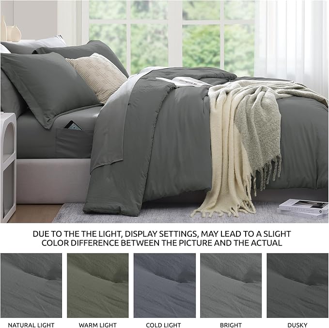 WRENSONGE Twin Comforter Set- 5 Pieces Grey Bed in a Bag, All Season Twin XL Bedding Sets with 1 Fitted Sheet, 1 Flat Sheet, 1 Pillow Sham and 1 Pillowcase