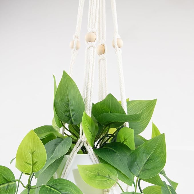 LOYWREE 1 Pack Artificial Hanging Plant Kit with Pot and Hanger - 39" Long Fake Pothos Vines - Hanging Potted Faux Plant Indoor for Wall Ceiling Bedroom Bathroom Living Room Home Decor (White Pot)