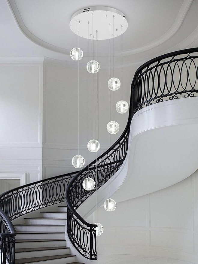 Modern Staircase Chandelier Crystal Pendant Light Raindrop Chandeliers Crystal Ball High Ceiling Light for Living Room Stair Entryway Hallway Foyer