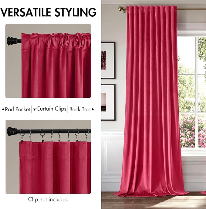 MIULEE Hot Pink Velvet Curtains 96 inches - Luxury Blackout Curtains for Bedroom Living Room Thermal Insulated Super Soft Window Drapes Rod Pocket & Back Tab, W52 x L96 inches, 2 Panels