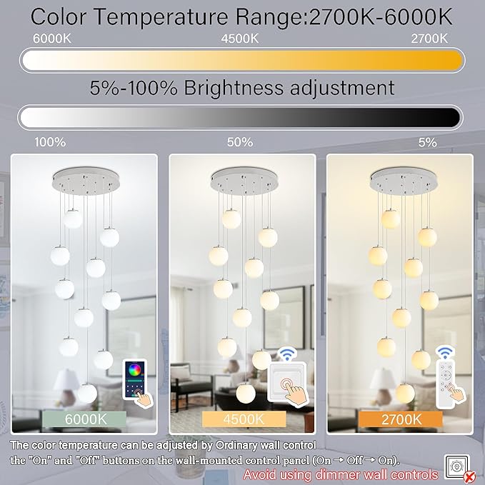 H118 Large Chandeliers for High Ceilings,12-Lights Mid Century Globe Chandelier Silver Modern Globe Pendant Light for Entryway Villas and Stairs