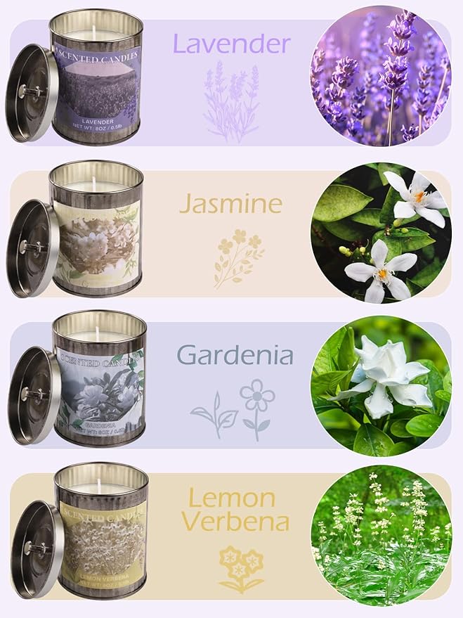 Scented Candle Gift Set, 4 Pack 32oz Soy Wax Candles Set, 200 Hour Burn Time Long Lasting Aromatherapy Candles Set, Container Candles Ideal for Home Decor and Gift for Women and Men