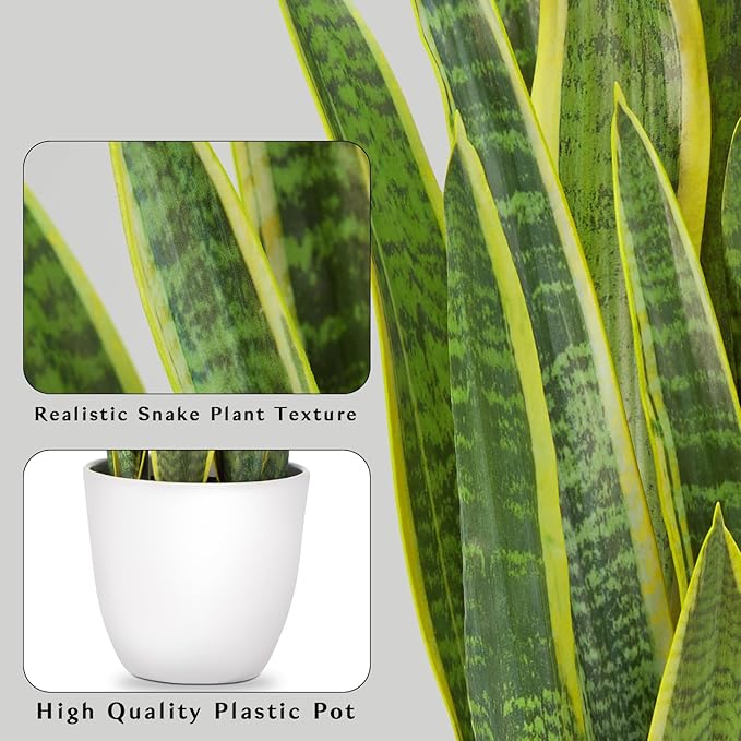 Hollyone Artificial Snake Plant Potted, 28 Inch Faux Sansevieria Trifasciata Plants Large Tall Tropical Fake Snake Plants Tree in White Pots for Home Office Room Patio Garden Indoor Outdoor Decor