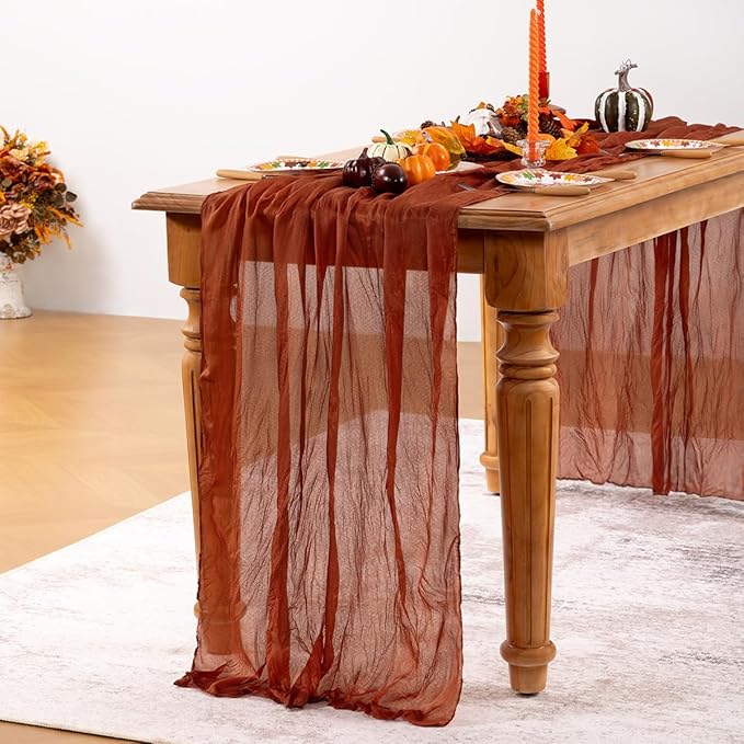 Terracotta Cheesecloth Table Runner 12 Pack Fall Burnt Orange Cheese Cloth Table Runners 120 Inches Rust Thanksgiving Fall Table Decorations for Friendsgiving Wedding Bridal Baby Shower Party