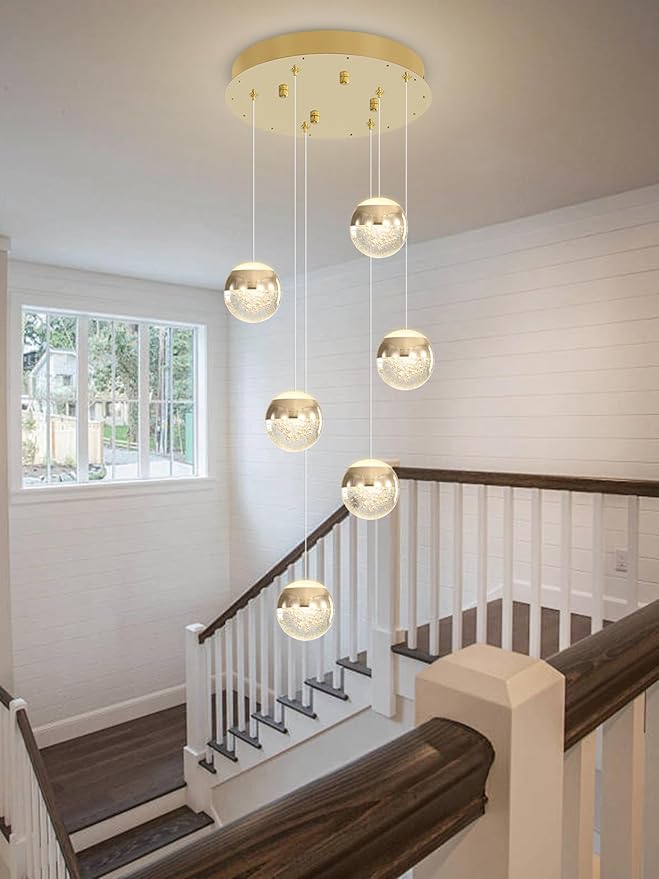 6-Lights Globe Pendant Light Modern Crystal Pendant Chandelier Gold Globe Chandeliers for Kitchen Island, Hanging Light Fixture for Dinning Room Bedroom