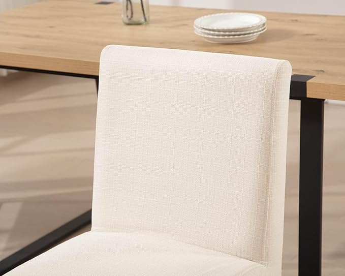 VESCASA Upholstered Dining Chairs Set of 2 with Removable Chair Cover, Mid Century Modern Padded Chair with Black Metal Frame for Restaurant, Dining Room, Kitchen, Linen Cream