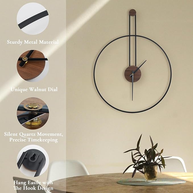 Modern Wall Clock Large Wall Clocks with Walnut Dial Silent Non-Ticking for Living Room Home Decor Bedroom Kitchen Office