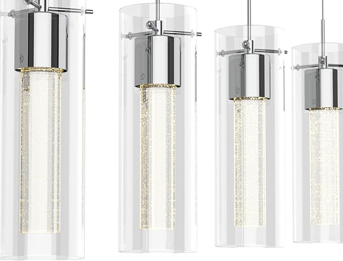 Alice 4-Light Chandelier Pendant Ceiling Light, Integrated Led and Bubble Glass, for Kitchen Island, Hallway, Entryway, Passway, Dining Room, Bedroom, Balcony Living Room