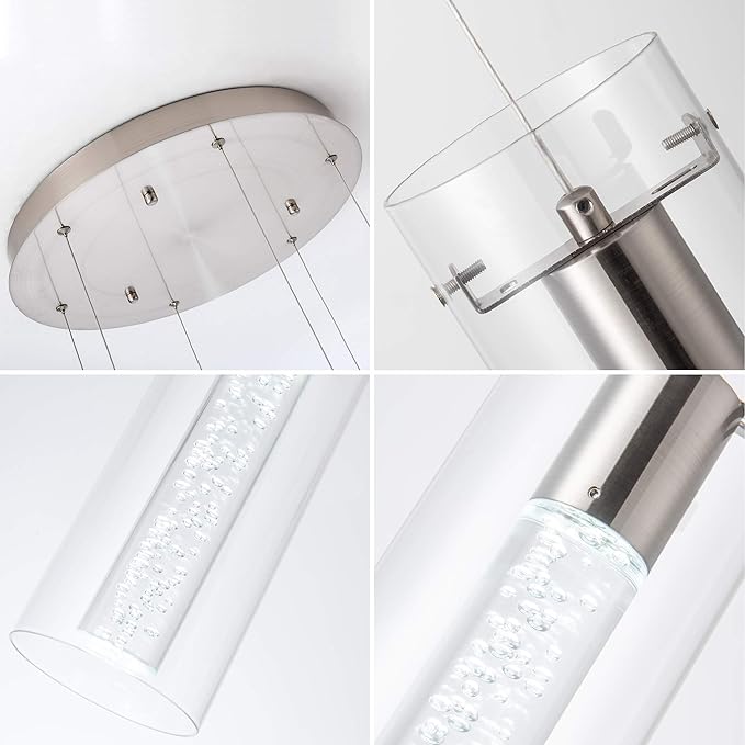 Pendant Lights Kitchen Island Kitchen Lights Modern Crystal Bubble Glass Pendant Ceiling Light Fixture for, Dining Room, and Restaurant - 48W Integrated LED Hanging Light Dimmable.(6-Light)