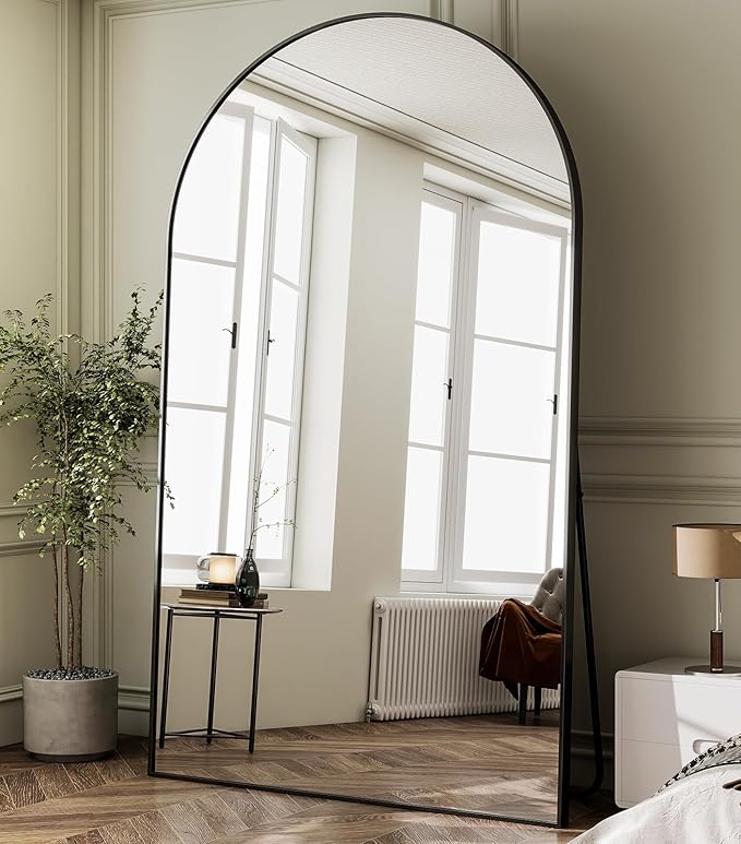 HARRITPURE 86x46 inch Full Length Mirror - Oversized Arched Mirror Aluminum Frame Full Body Floor Mirror with Stand for Living Room,Bedroom,Cloakroom,Black