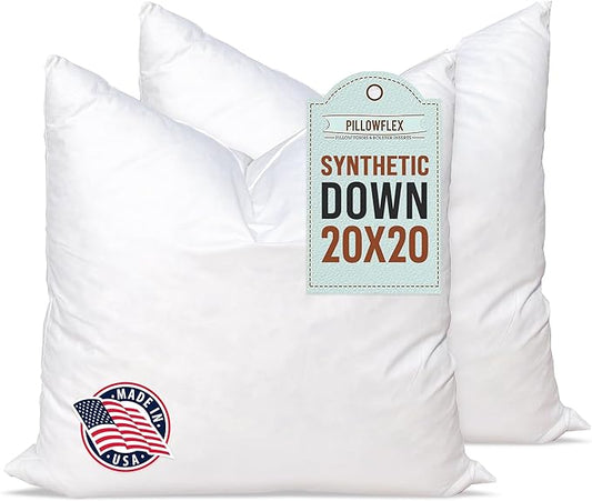 Pillowflex Synthetic Down Alternative Pillow Inserts for Shams - Comfy Pillows for Sleeping, Perfect Pillow & Best Sleeping Pillows, Handmade Down Alternative Throw Pillow Inserts - (20x20 Set of 2)