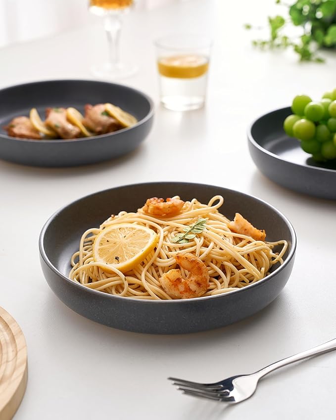 famiware Milkyway 33 oz Bowl Set, Pasta Bowls Set of 6, Salad Bowls Perfect for Your Friend for Housewarming, Thanksgiving, Christmas, Matte Dark Charcoal