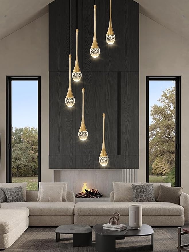 H86 Pendant Lights Kitchen Island 6-Lights Pendant Chandelier for Dining Room Hallway Stairwell,LED Dimmable 2700K-6000K