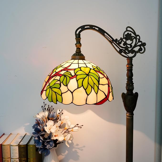 Tiffany Floor Lamp Green Grape Leaf Stained Glass Lamp Tiffany Style Floor Lamp Retro Adjustable Upright Warm Light Reading Lamp Home Decoration Lighting Living Room Bedroom Office Dining Room Study