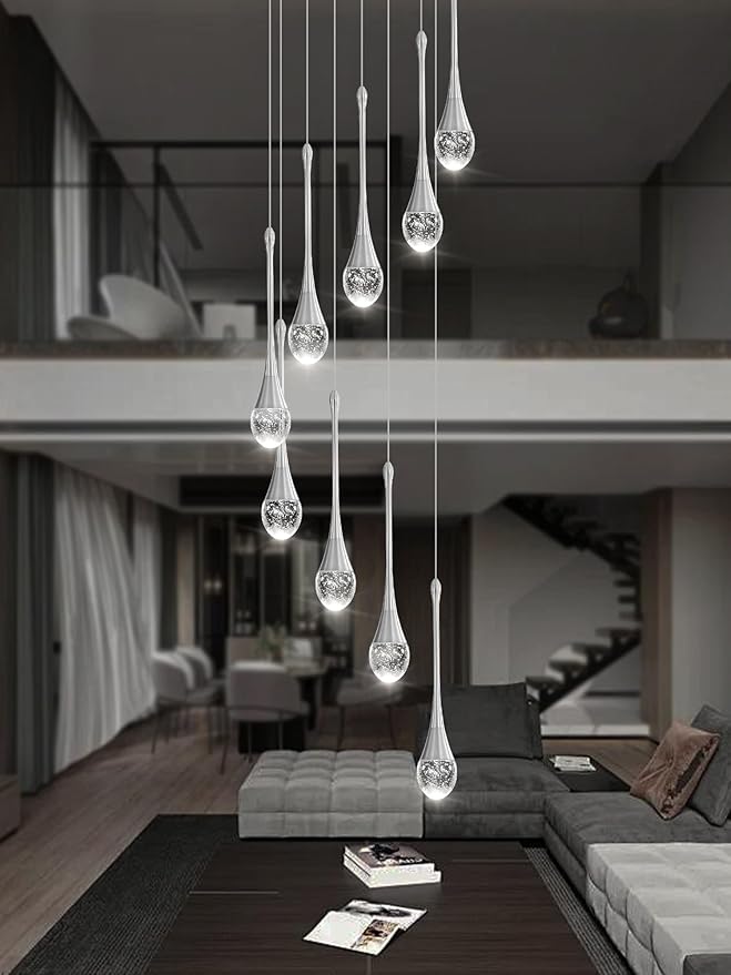 9-Lights Crystal Chandeliers for Staircase Modern Chandeliers for High Ceilings Crystal Pendant Light Fixture for Living Room Kitchen Island Foyer Hallway Bar