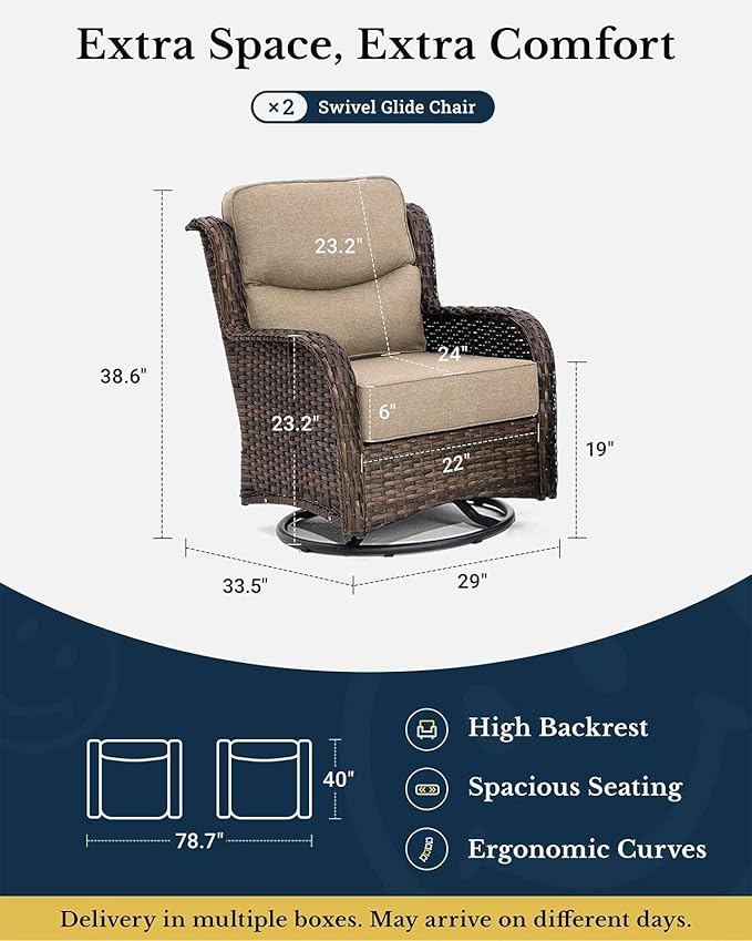 HILLGA Luxury Patio Furniture Set with 6-Inch Thick Cushions, High Back Outdoor Swivel Rocker Chairs, 2-Piece All Weather Conversation Set for Porch Deck Balcony Yard, Beige (V3)