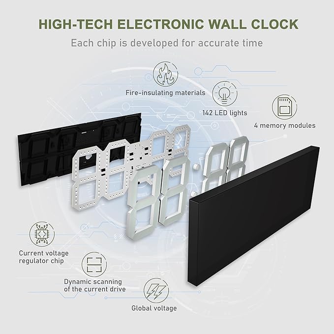 LED Large Digital Wall Clock, Oversize Digital Clock with 6” Numbers, Remote Control Count up/Countdown Timer Clock, Auto Dimmer, Big Calendar and Thermometer（Yellow