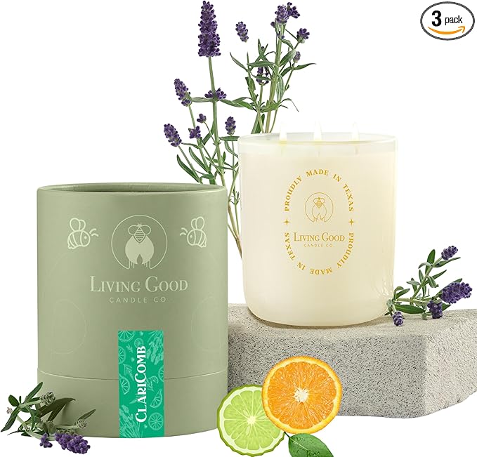 Claricomb - Lavender & Bergamot Pure Beeswax Candle – 90+ Hours Long Burning Classically Designed Non-Toxic Scented Candles for Home Decor and Aromatherapy to Stress Relief
