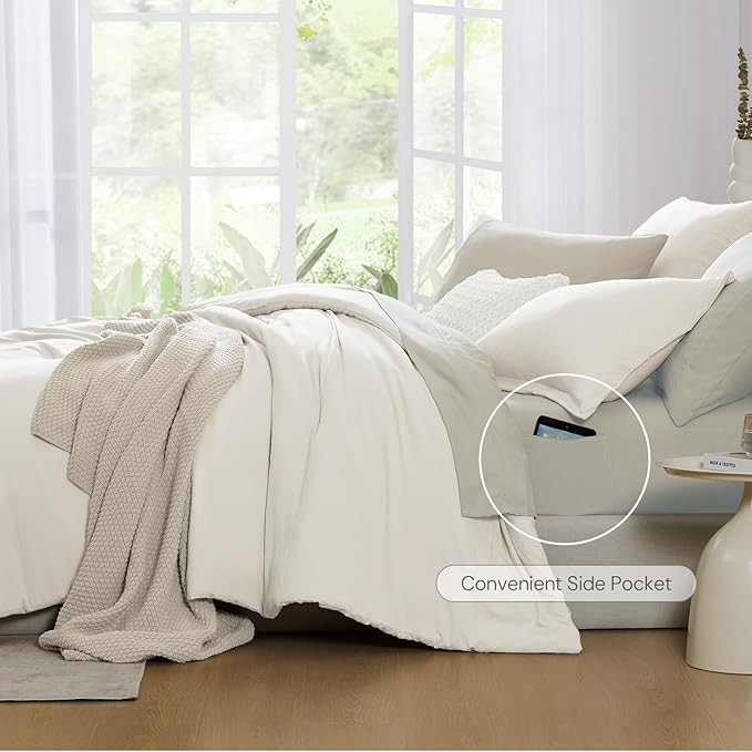 WRENSONGE Full Size Comforter Set- 7 Pieces White Bed in a Bag Full Size Comforter with Fitted Sheet, Flat Sheet, 2 Pillow Shams, 2 Pillowcases, Warm Bedding Sets for All Season