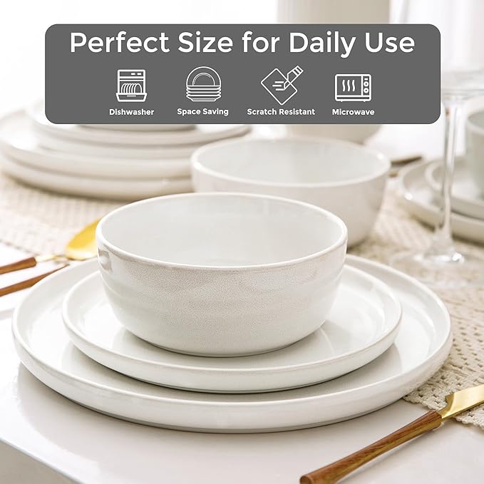 AmorArc Stoneware Dinnerware Sets,Round Reactive Glaze Ceramic Plates and Bowls Sets,Highly Chip and Crack Resistant | Microwave & Dishwasher Safe,Service for 8 Dishes Set (24pc)