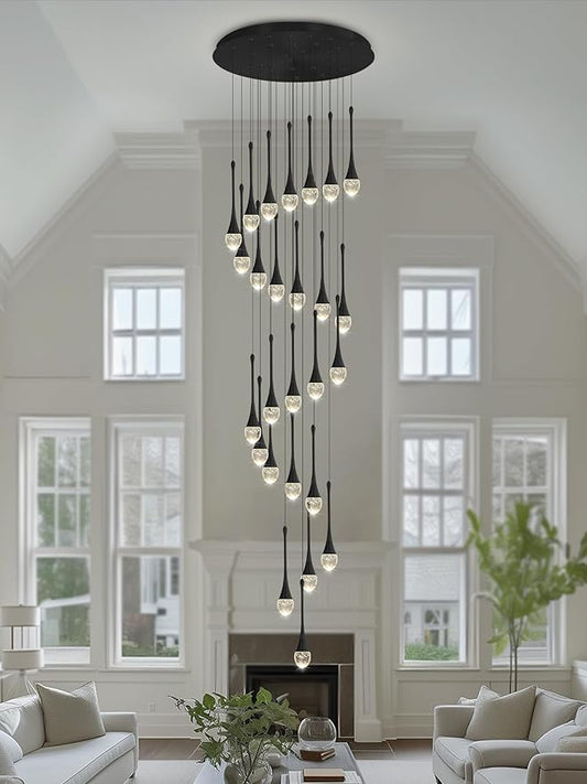 H138''Modern Crystal Chandelier for High Ceiling,Large Spiral Crystal Chandeliers,Luxury Raindrop Foyer Chandeliers,Hanging Pendants Lighting for Entryway, Staircase,Hallways,Living Room