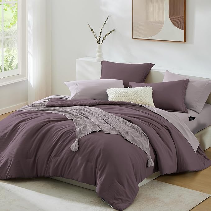 WRENSONGE Twin XL Comforter Set, 5 Pieces Soft Twin Size Comforter Sets- Italian Plum Twin Comforter, Fitted Sheet, Flat Sheet, 2 Pillow Shams, 2 Pillowcases, Warm Bedding Sets All Season