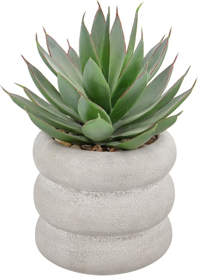 Fake Plants Succulents Artificial Agave Succulent Plants Faux Aloe Potted Plant in White Glaze Ceramic Pot for Desk Modern Office Living Room Table Shelf Bathroom Home Garden Greenery Decor
