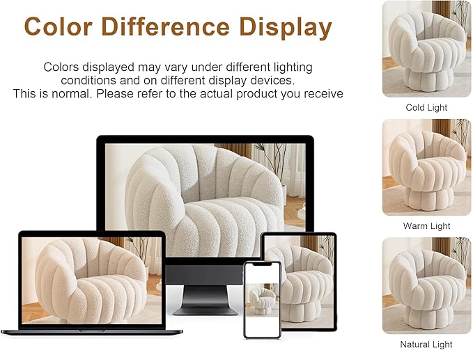 Mid Century Modern 360 Degree Barrel Swivel Accent Sofa Chair,Fluffy Sherpa Fabric Lounge Wide Upholstered Pumpkin Reading Chair, Round Cloud Armchair for Living Room,Bedroom,Vanity(Beige)