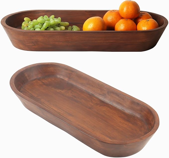 Luxe Designs Wooden Dough Bowl - Natural Acacia Wood - Handmade Decorative Bowls for Home Decor, Bathroom, Kitchen Counter, & More - Rustic Large Wood Dough Bowl for Decor, Cosmetics, and Keys