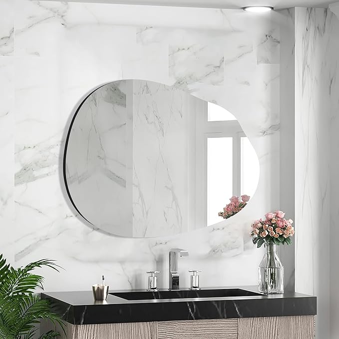 Irregular Wall Mirror 22x30 Inch, Asymmetrical Frameless Bathroom Mirrors with Tempered Glass for Living Room Bedroom,Decorative Modern Wall Decor