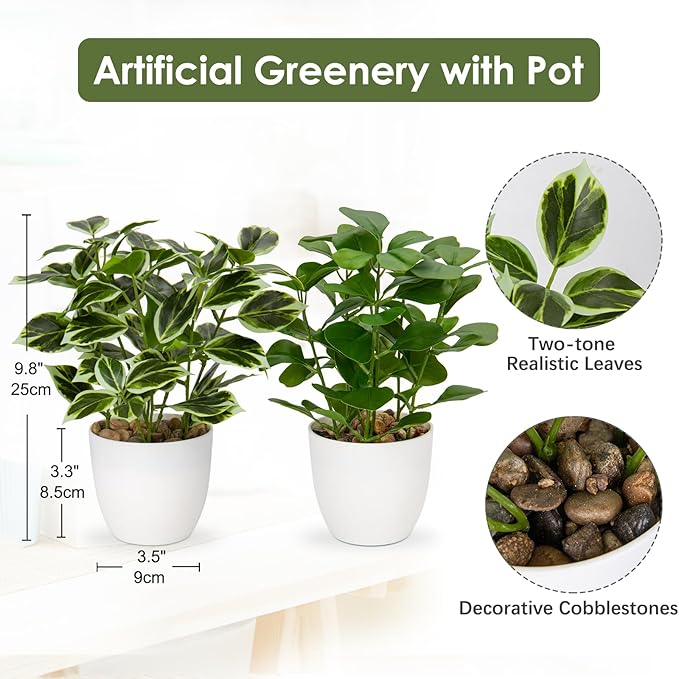 Briful 2PCS Fake Plants Artificial Greenery Potted Faux Lifelike Plant for Farmhouse Home Garden Party Decoration