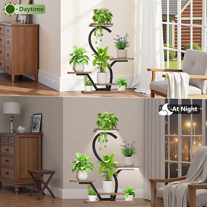 Plant Stand Indoor with Grow Lights - 5 Tiered Plant Shelf Indoor, 30"Corner Plant Stand for Indoor Plants,S-Shaped Metal Plant Stands for Multiple Plants, Flower Rack for Living Room, Balcony, Patio