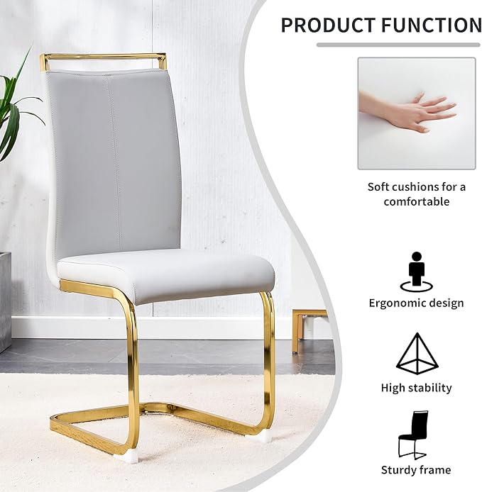 7 Piece Glass Dining Table Set, 79" Modern Dining Table Set for 6, 0.5" Thick Tempered Glass Tabletop with Gold Chrome Metal Legs and Black Crossbar, 6 PU Chairs for Dining Room, Kitchen