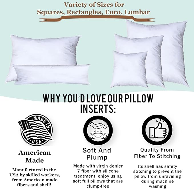Pillowflex Synthetic Down Alternative Pillow Inserts for Shams - Comfy Pillows for Sleeping, Perfect Pillow & Best Sleeping Pillows, Handmade Down Alternative Throw Pillow Inserts - (21x27 Set of 2)