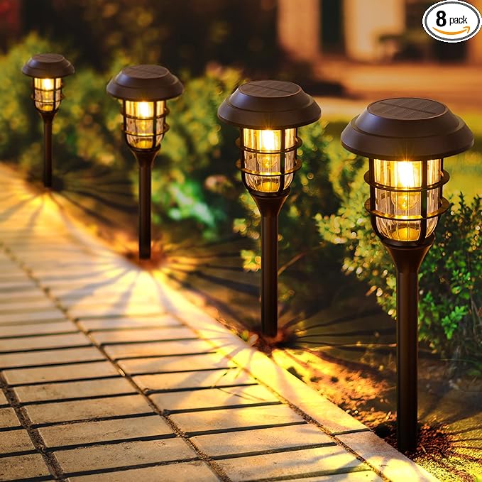 LETMY Solar Pathway Lights Outdoor, 8 Pack Bright Solar Lights Outdoor, IP66 Waterproof Auto On/Off Solar Garden Lights Solar Powered Landscape Lighting for Yard Patio Walkway Driveway Pathway - Black