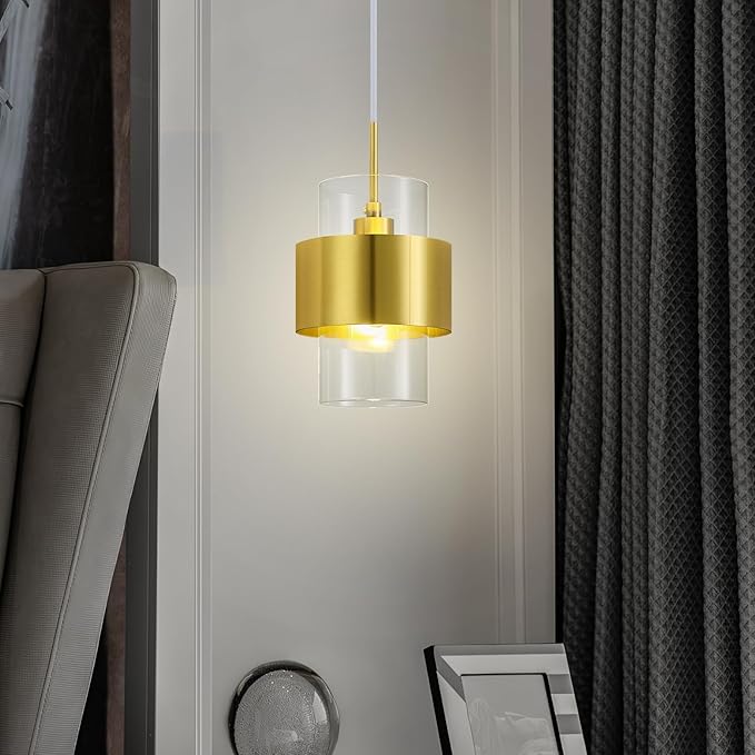 Modern Gold Pendant Lighting Indoor Kitchen Island Pendant Light Glass Shade Ceiling Light Fixtures for Bedroom Dining Room Living Room(3-Pack)