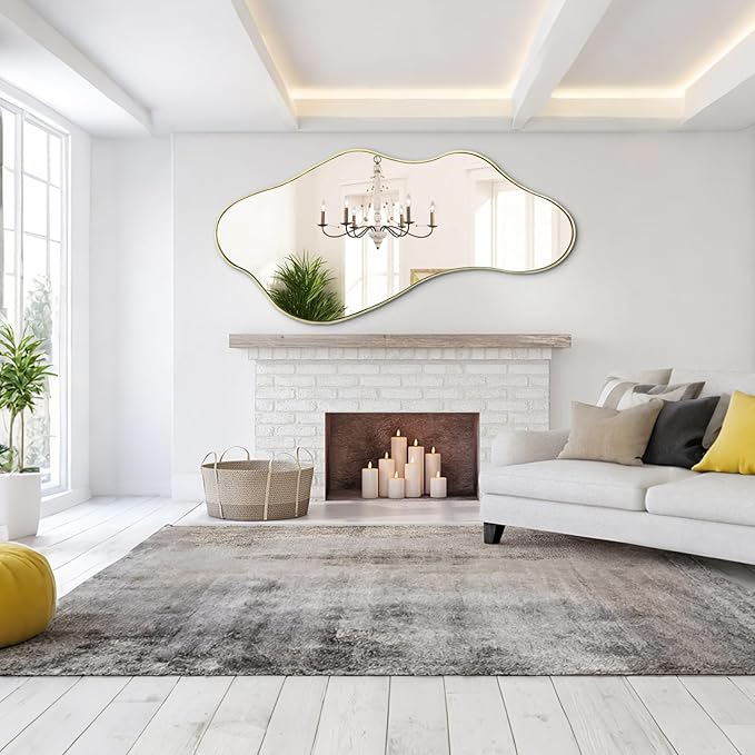Large Irregular Mirror, 63"x29.2" Asymmetrical Mirrors Full Length, Abstract Wall Mirror Decorative, Waved Shaped Mirrors for Living Room Dressing Bathroom Bedroom Hallway Entryway