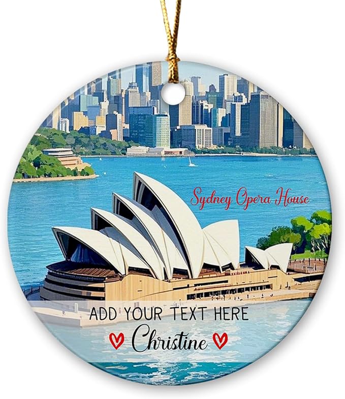 Customized Sydney Opera House Ceramic Christmas Tree Ornament 2025, Personalized Text/Name Australia Travel Souvenir Ornaments, City of Australia Sydney Vacation Trip Xmas Ornament for Travel Lovers