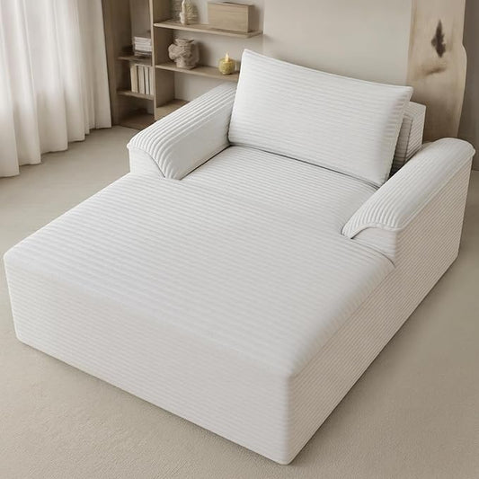 Claiks 68" Oversized Chaise Lounge Chair Indoor, Corduroy Upholstered Boneless Sofa Bed, Deep Seat Sleeper Couch with Pillows and Armrest, Cloud Sofas Reading Chair for Living Room, Beige