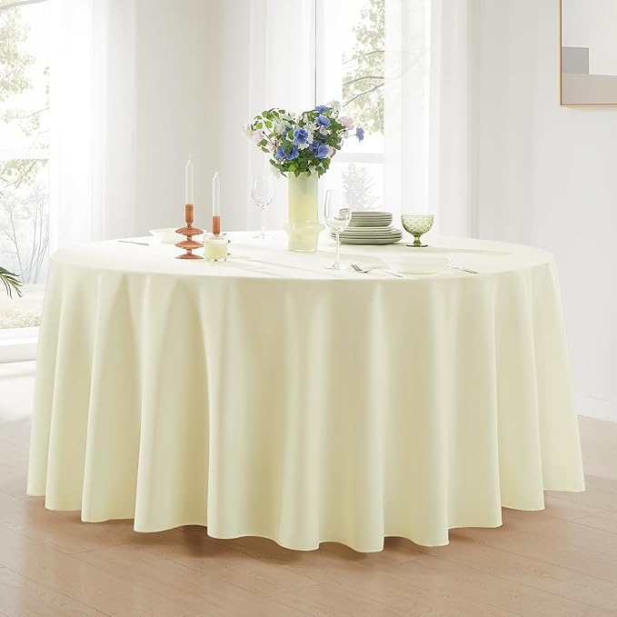 Round Tablecloth 120 Inch Tablecloth 8 Pack Ivory Table Cloths Washable Decorative Linen Polyester TableClothes Cover for Dining Table Banquets Buffet Parties and Wedding